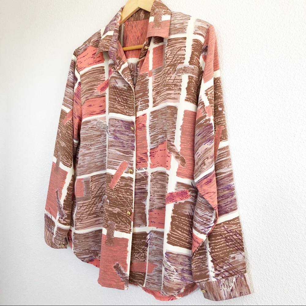Vintage 90s Blush Pink Patchwork Patterned Top - image 2